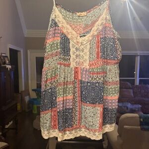 Hollister Multicolor Patchwork Lace Blouse